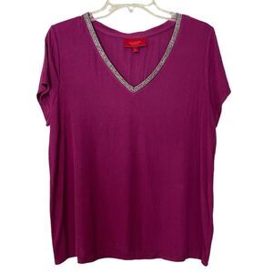 Jennifer Lopez Jeweled V-Neck Top